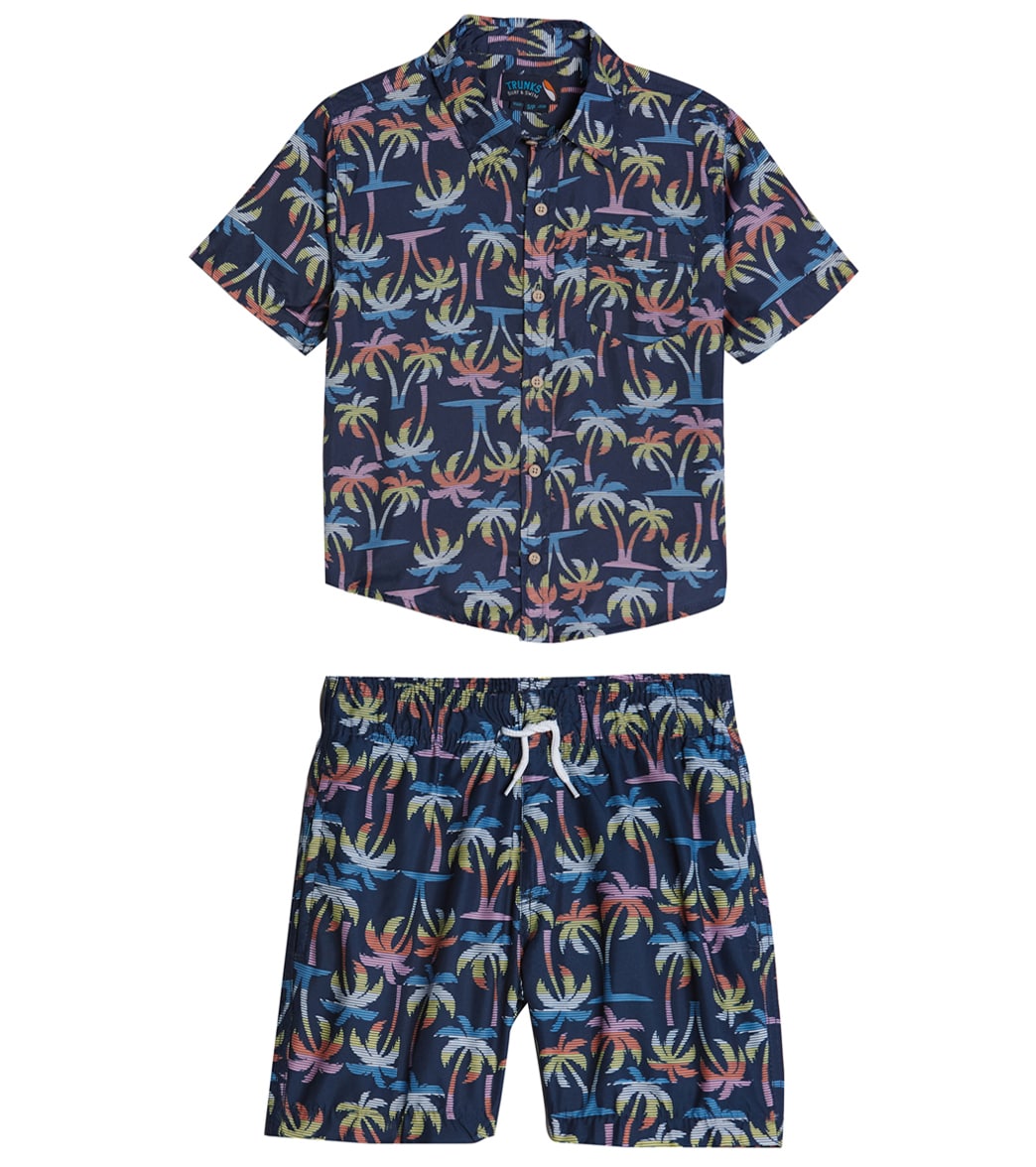 Trunks Surf & Swim Co. Boys' Colorblock Camp Shirt & Swim Trunks Set Big Kid - Marine Large Polyester - Swimoutlet.com