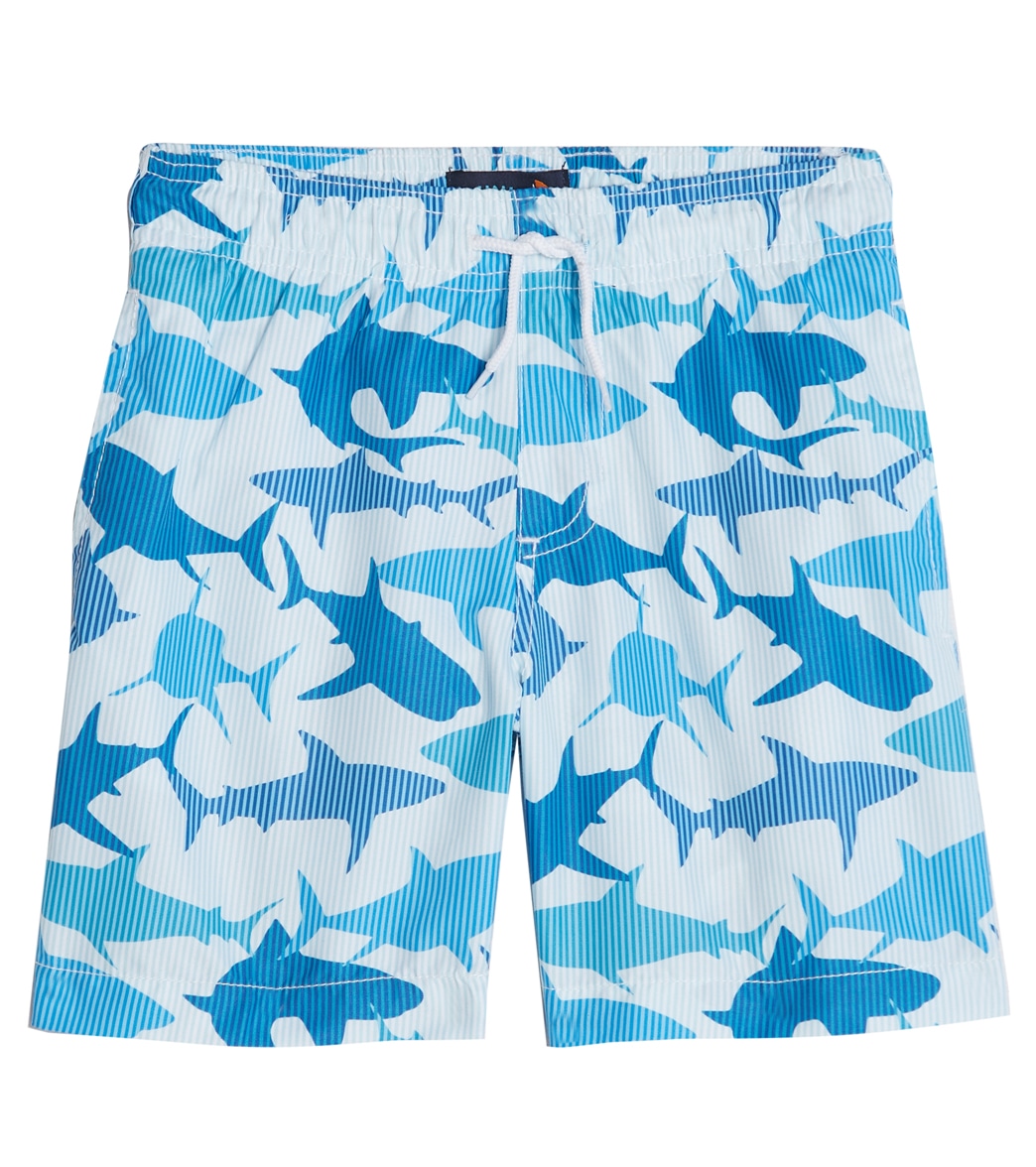 Trunks Surf & Swim Co. Boys' Stripe Sharks 2-Pack Swim Trunks Big Kid - Frost Blue Large Polyester - Swimoutlet.com