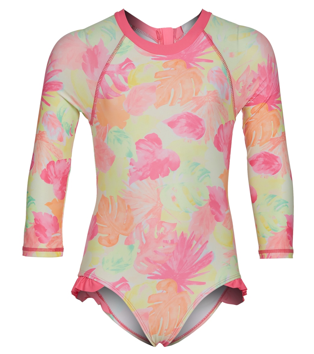 Shelloha Girls' Aqua Palms Long Sleeve One Piece Swimsuit Baby - Pink 12 Months - Swimoutlet.com