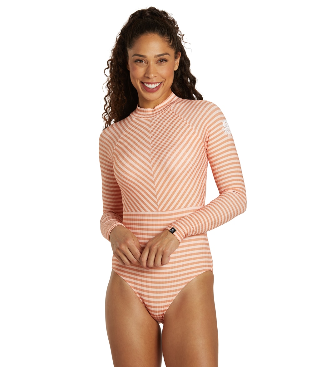 Rip Curl Women's Premium Back Zip Long Sleeve Upf 50 One Piece Swimsuit - Peach Large - Swimoutlet.com