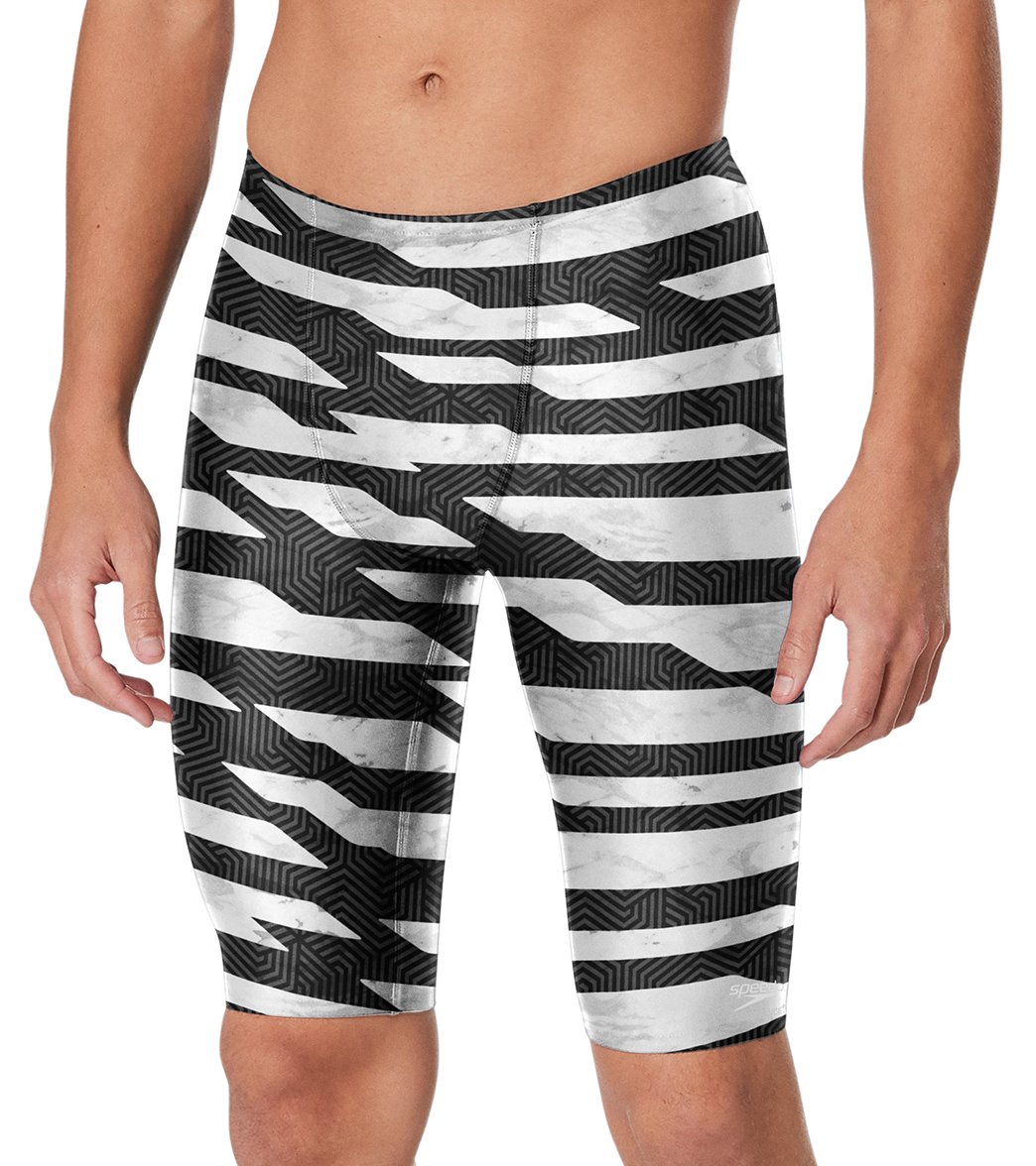 Speedo Men's Contort Stripes Jammer Swimsuit - Black/White 22 - Swimoutlet.com