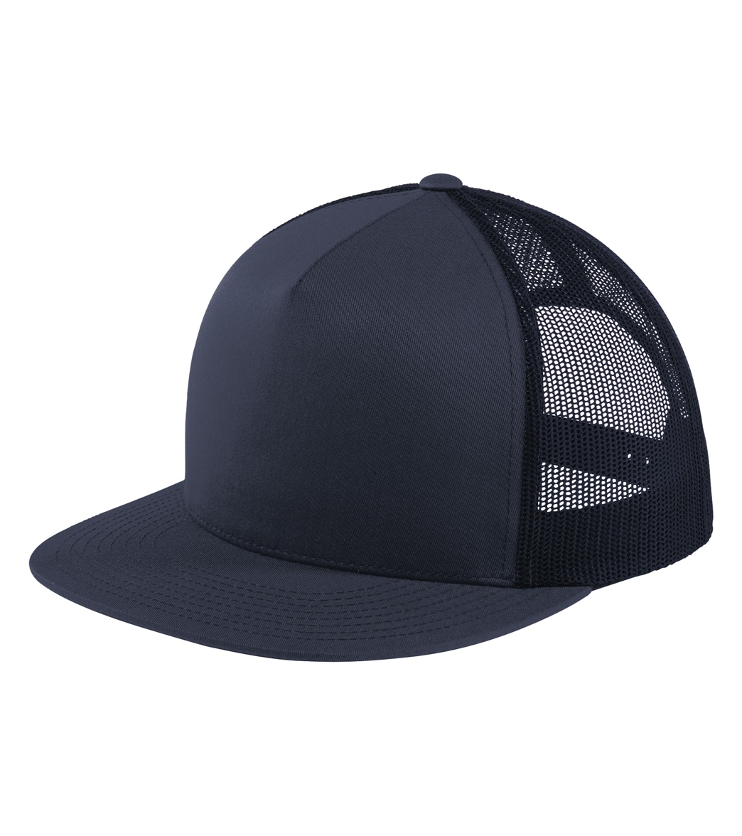 Flat Bill Trucker Hat - True Navy/True Navy One Size Polyester - Swimoutlet.com
