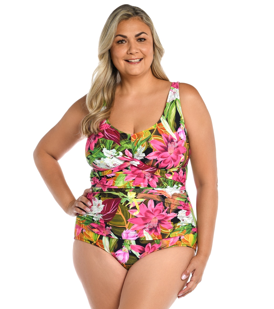 Maxine Women's Plus Size Exotic Jungle Twist Front One Piece Swimsuit - Multi 16W - Swimoutlet.com