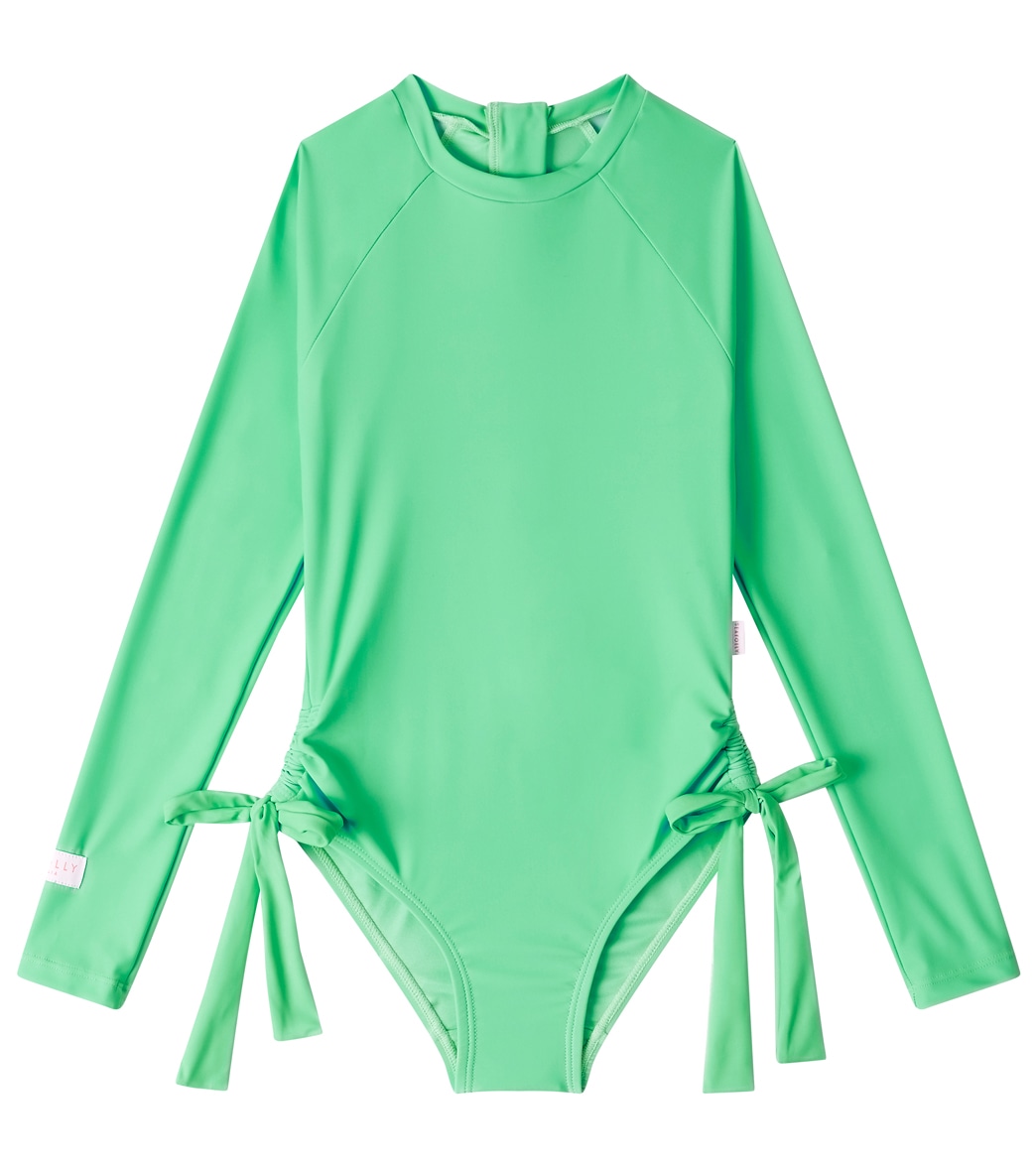 Seafolly Girls' Essential Long Sleeve One Piece Swimsuit Big Kid - Jade 10 - Swimoutlet.com