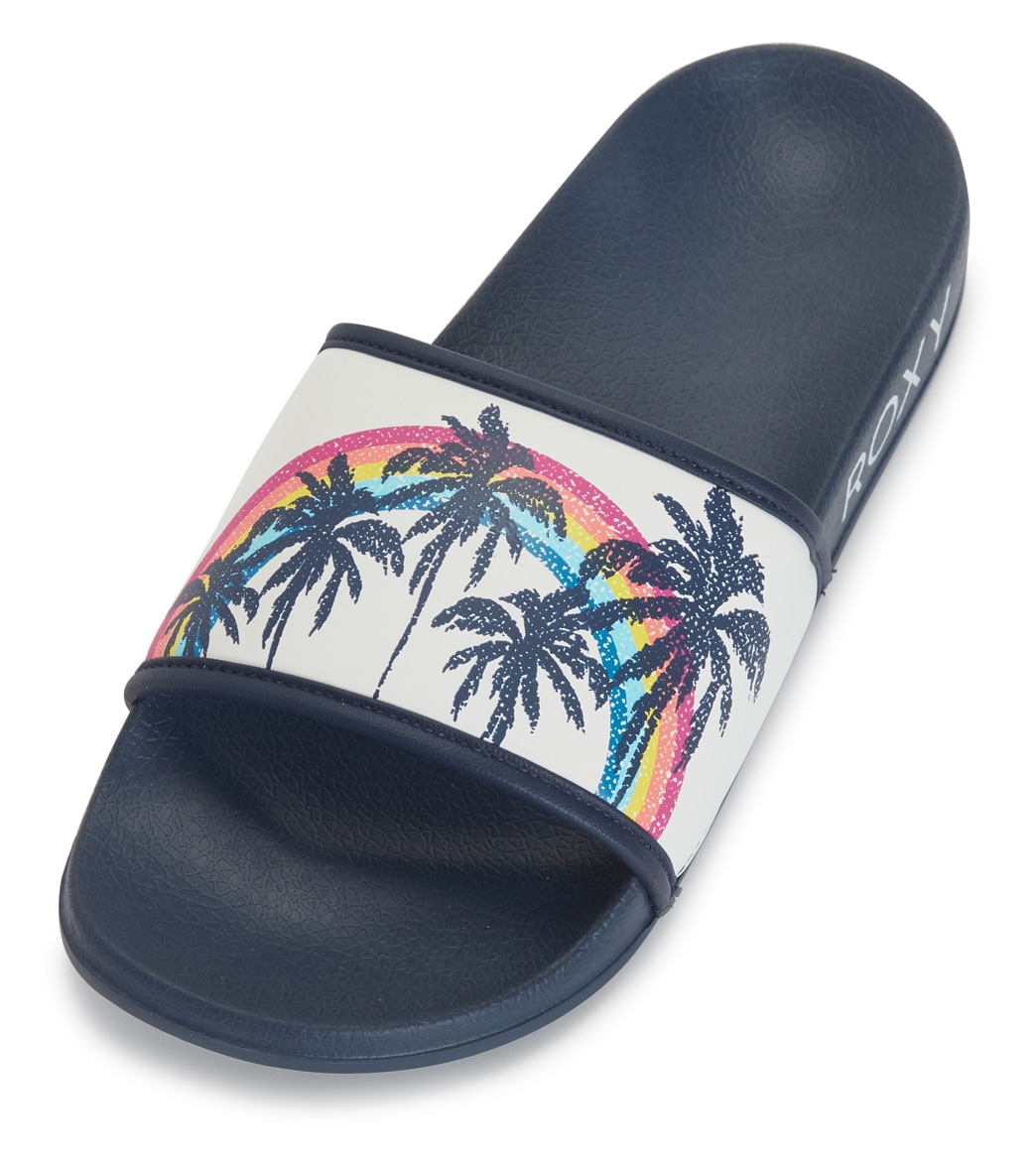 Roxy Women's Slippery Iv Slides Sandals - Blue Indigo 10 100% Rubber - Swimoutlet.com