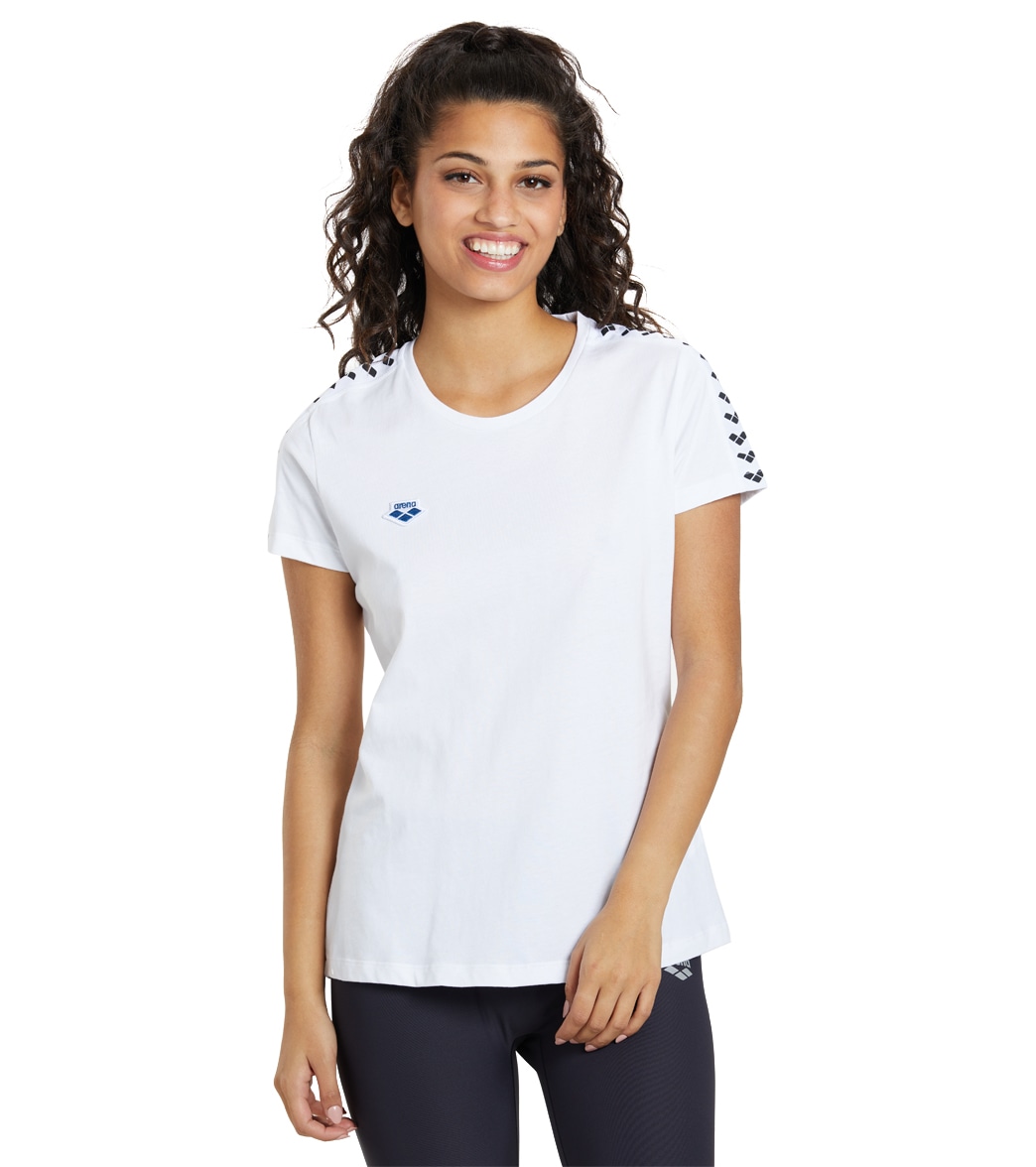 Arena Women's Icons Team Short Sleeve T-Shirt - White/White/Black Large Cotton - Swimoutlet.com