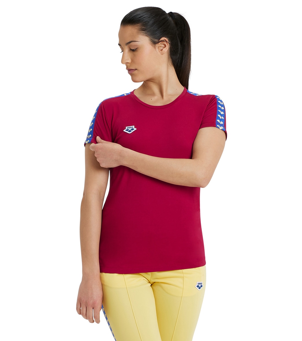 Arena Women's Icons Team Short Sleeve T-Shirt - Burgandy/Neon Blue/Butter Large Cotton - Swimoutlet.com