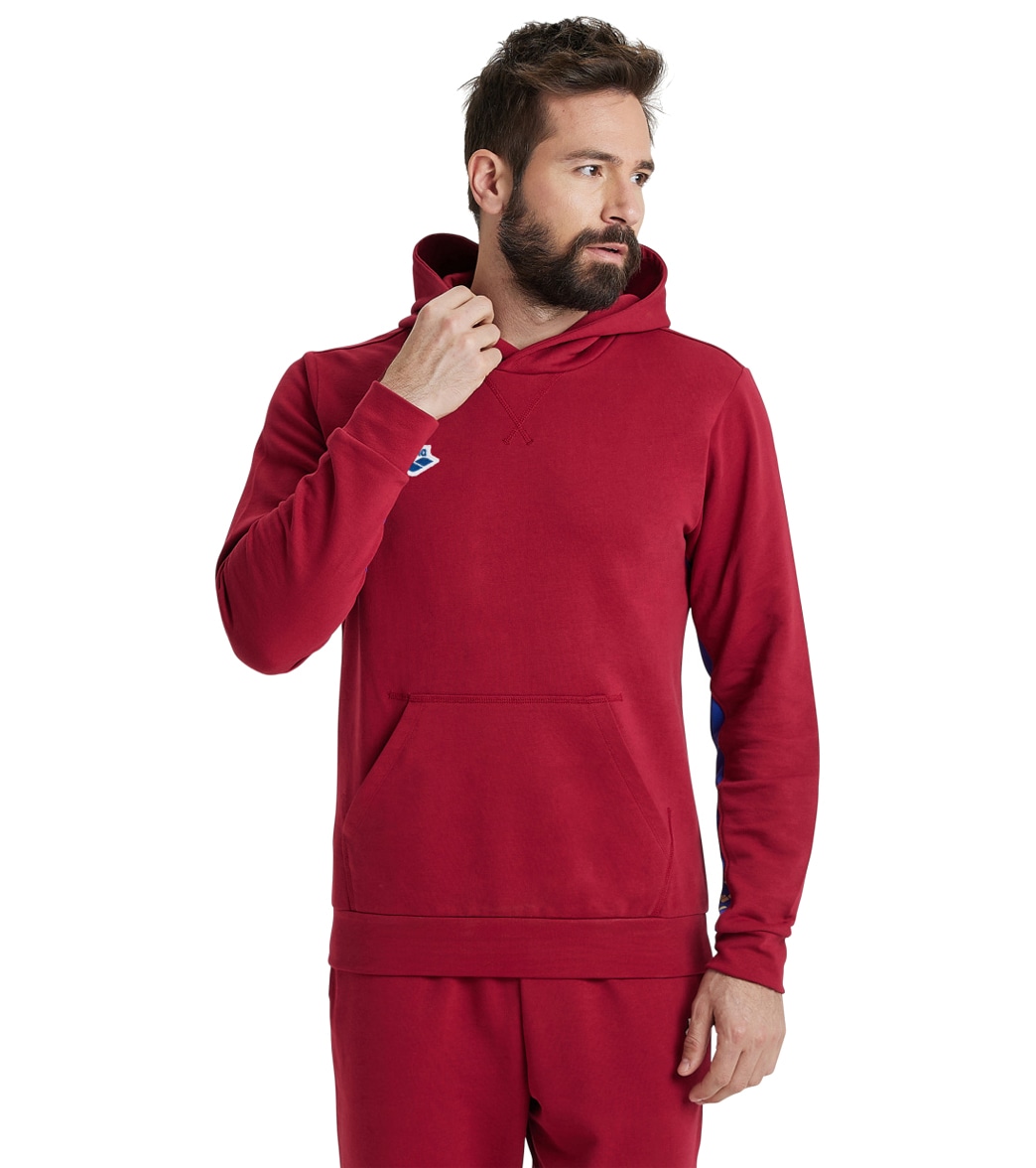 Arena Men's Icons Solid Pullover Hoodie - Burgundy/Neon Blue/Butter Large Cotton - Swimoutlet.com