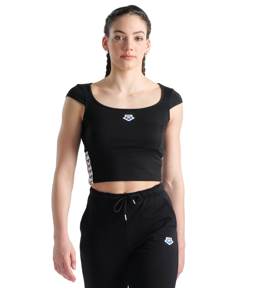 Arena Women's Icons Solid Bra Top - Black/White/Black Large - Swimoutlet.com