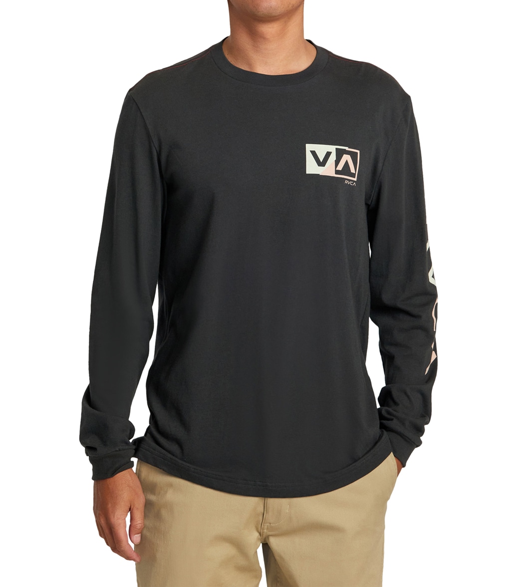Rvca Men's Shifted Long Sleeve Tee Shirt - Pirate Black Large Cotton - Swimoutlet.com