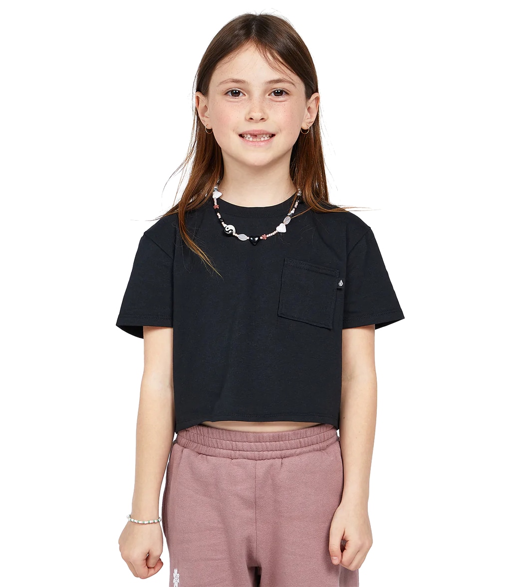 Volcom Girls' Pocket Dial Short Sleeve Tee Shirt Big Kid - Black Large Cotton/Polyester - Swimoutlet.com