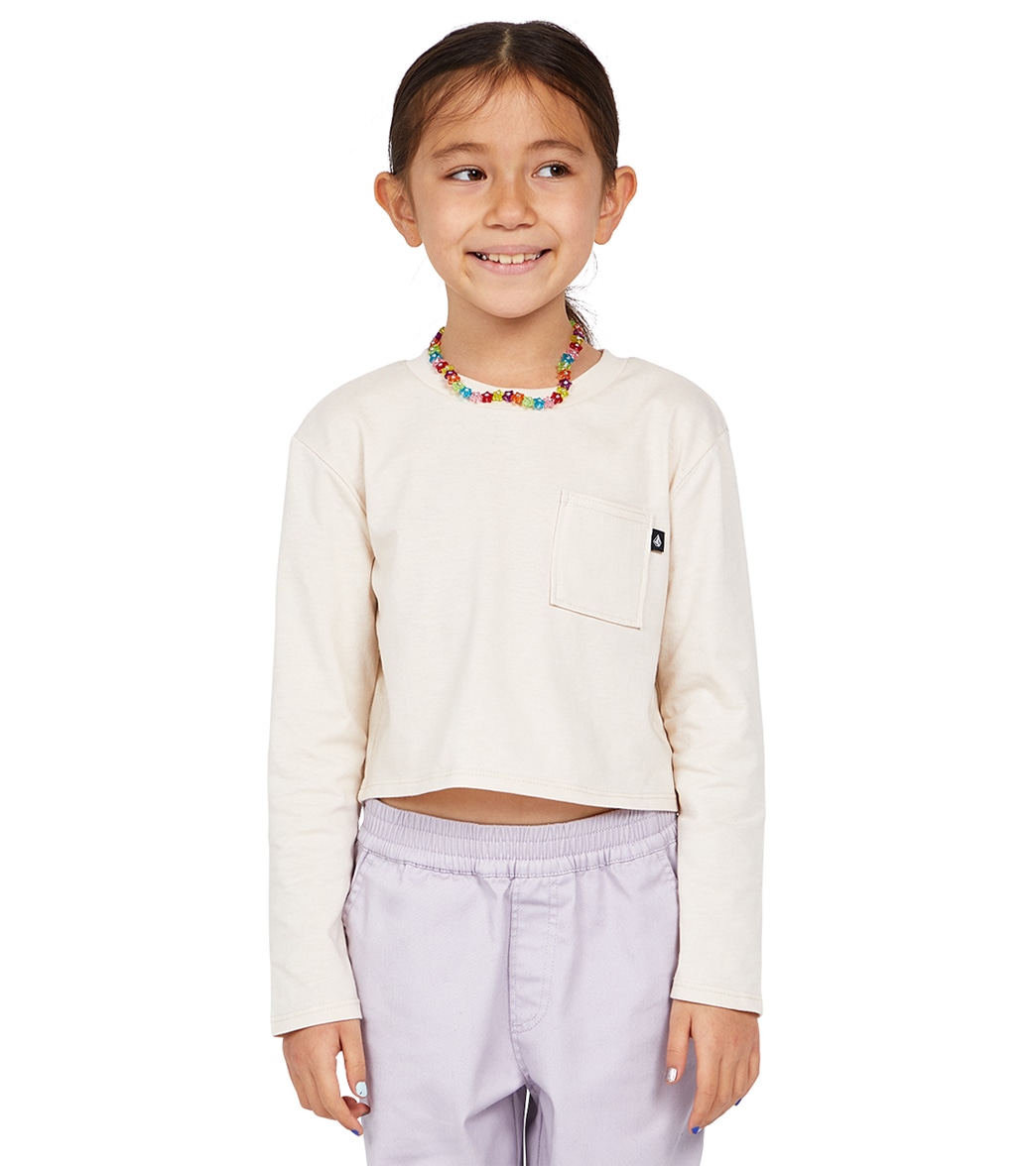 Volcom Girls' Pocket Dial Long Sleeve Tee Shirt Big Kid - Sand Medium Cotton/Polyester - Swimoutlet.com