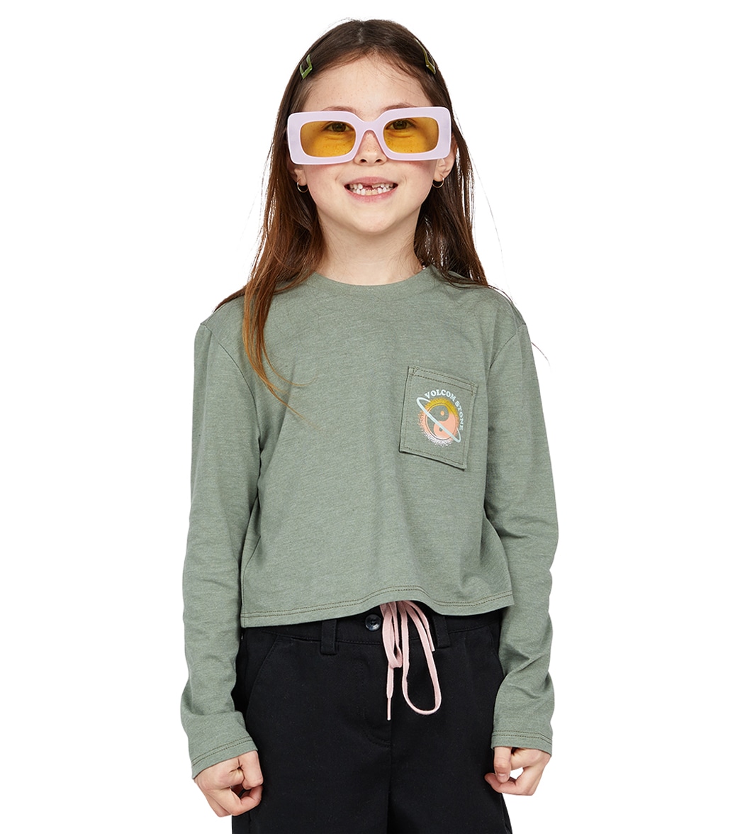 Volcom Girls' Pocket Dial Long Sleeve Tee Shirt Big Kid - Light Army Large Cotton/Polyester - Swimoutlet.com