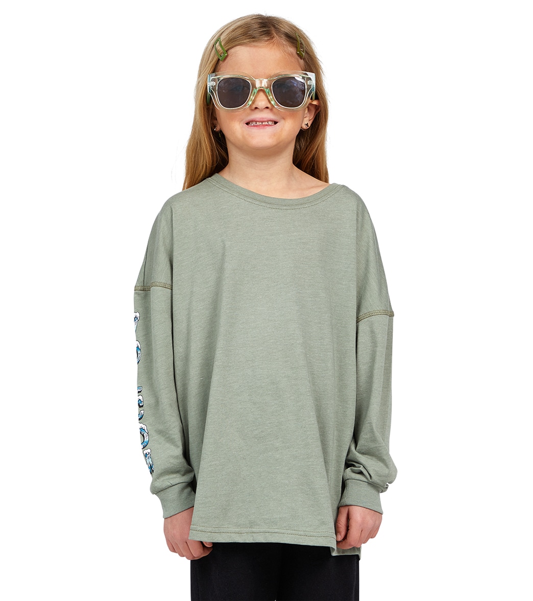 Volcom Girls' Werkin Double Long Sleeve Tee Shirt Big Kid - Light Army Medium Cotton/Polyester - Swimoutlet.com