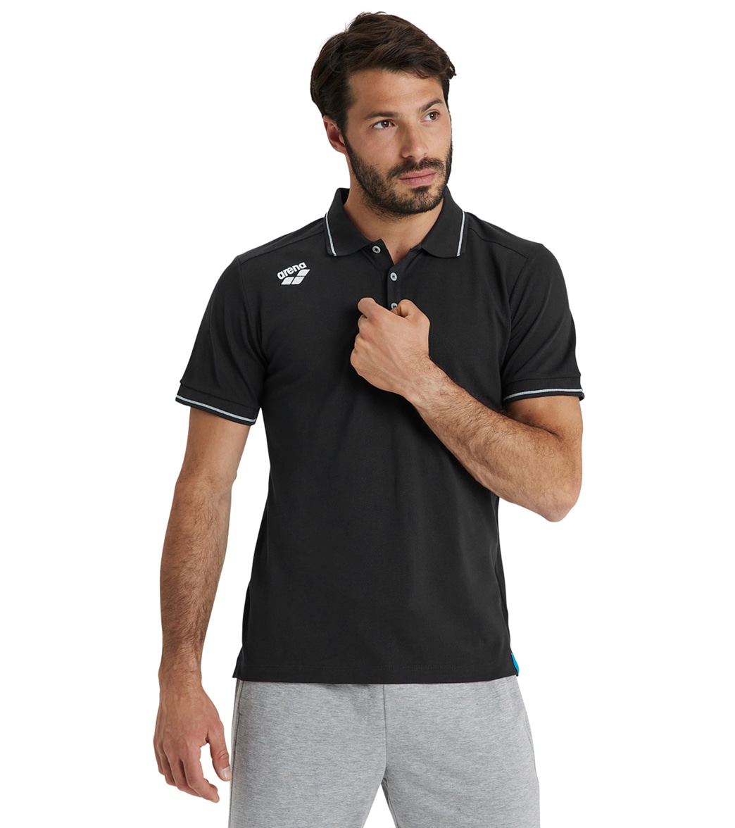 Arena Men's Team Solid Cotton Short Sleeve Polo Shirt - Black Large - Swimoutlet.com