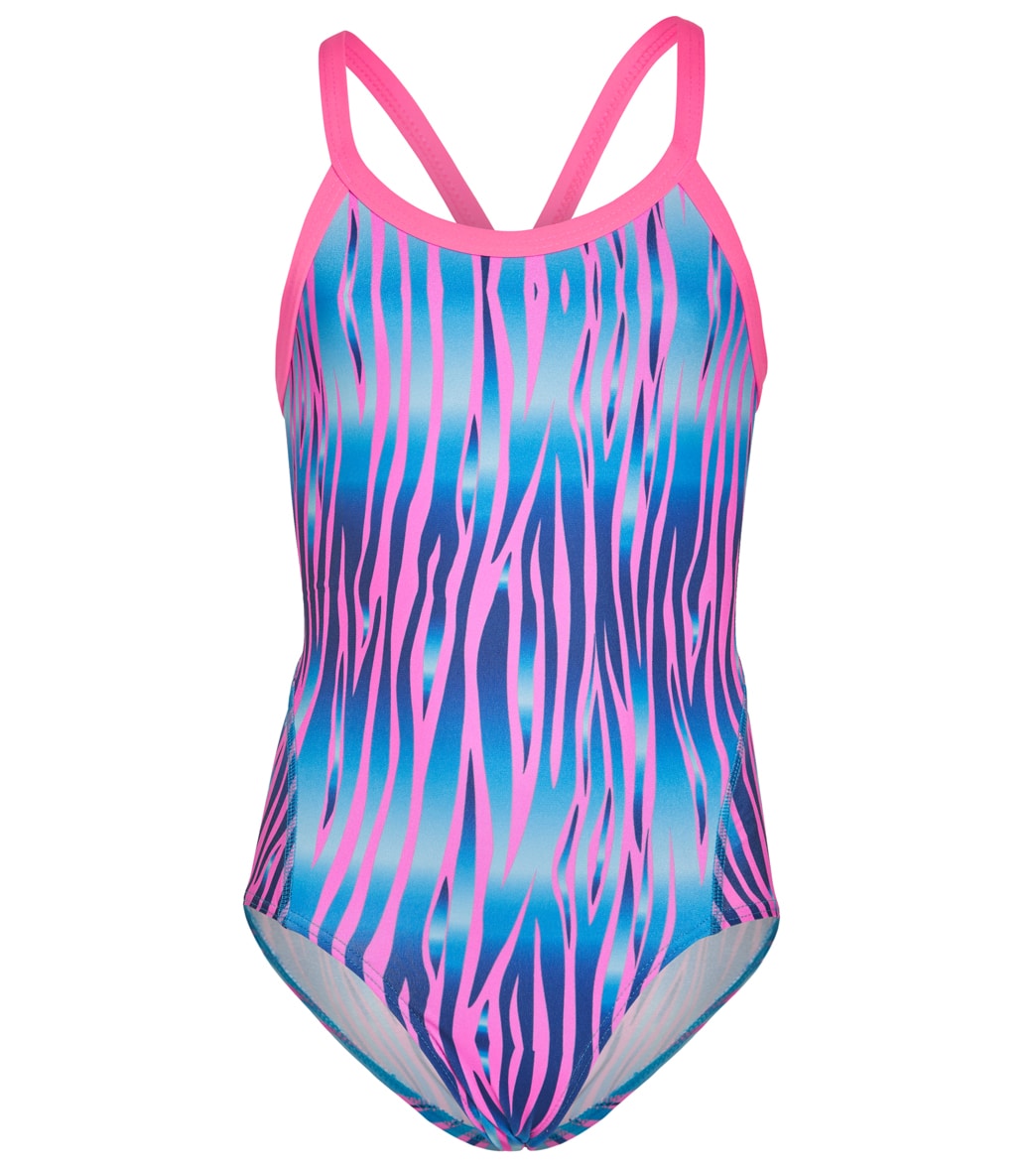 Finz Girls' Animal Ombre Tri Back One Piece Swimsuit Big Kid - Pink/Blue 10 - Swimoutlet.com