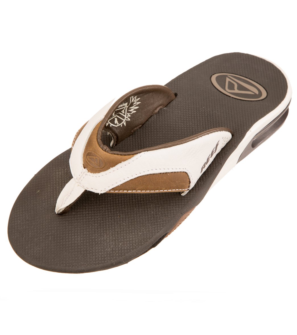 Reef Men's Leather Fanning Flip Flop - White/Brown 4 Leather/Rubber - Swimoutlet.com