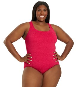 Penbrooke Krinkle Plus Size Chlorine Resistant One Piece Cross Back Swimsuit