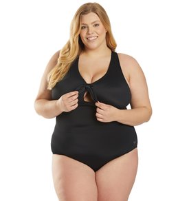 Speedo Plus Size Active Chlorine Resistant Rib Tie One Piece Swimsuit