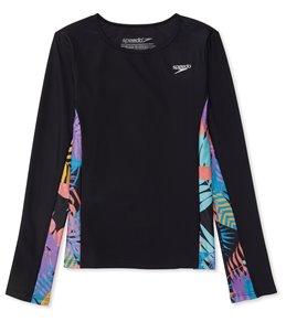 Speedo Girls' Printed Splice Long Sleeve Rashguard (Big Kid)